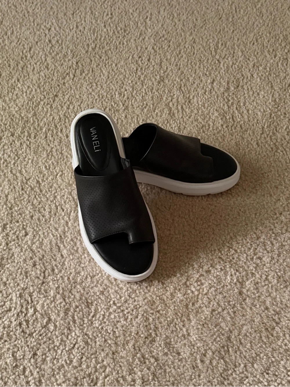 Vaneli Black Slide Sandals with White Outsole
